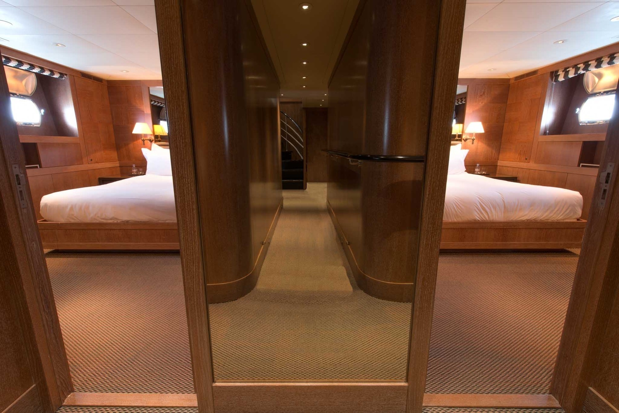 Cabins Image Gallery Stairway To Cabins On Board Yacht GENEVIEVE